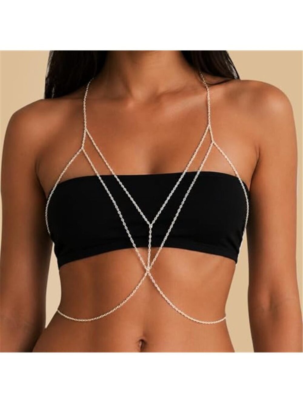 14K Gold Plated Body Chains for Women Sexy Sliver Layered Crossover Bikini Bra